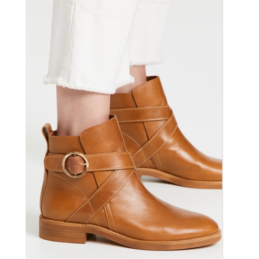 See by Chloe Lyna leather Boot  buckle booties flat 41 tan